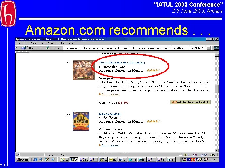 “IATUL 2003 Conference” 2 -5 June 2003, Ankara Amazon. com recommends. . . Y.