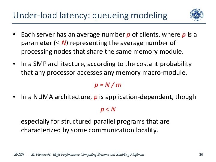 Under-load latency: queueing modeling • Each server has an average number p of clients,