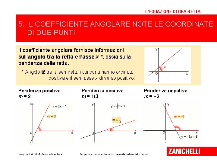 L’EQUAZIONE DI UNA RETTA 5. IL COEFFICIENTE ANGOLARE NOTE LE COORDINATE DI DUE PUNTI