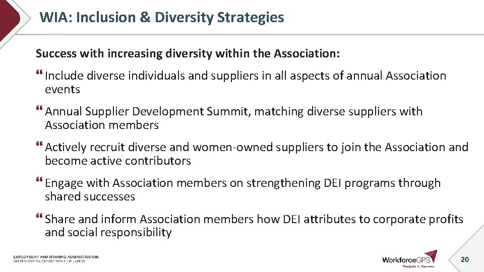 WIA: Inclusion & Diversity Strategies Success with increasing diversity within the Association: Include diverse