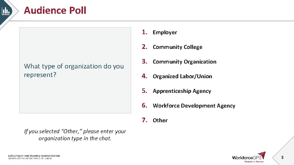 Audience Poll 1. Employer 2. Community College What type of organization do you represent?