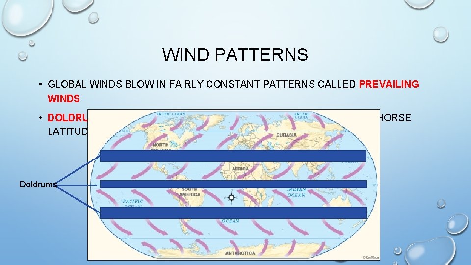 WIND PATTERNS • GLOBAL WINDS BLOW IN FAIRLY CONSTANT PATTERNS CALLED PREVAILING WINDS •