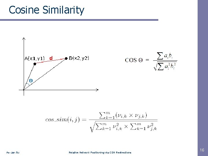 Cosine Similarity Ao-Jan Su Relative Network Positioning via CDN Redirections 16 