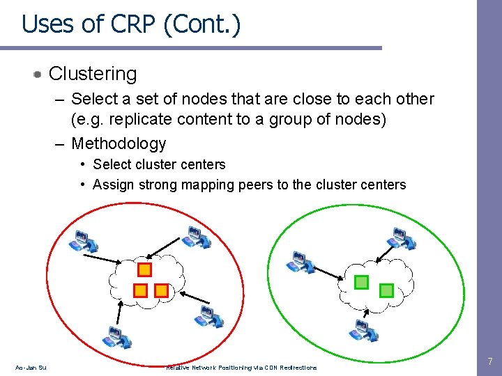 Uses of CRP (Cont. ) Clustering – Select a set of nodes that are