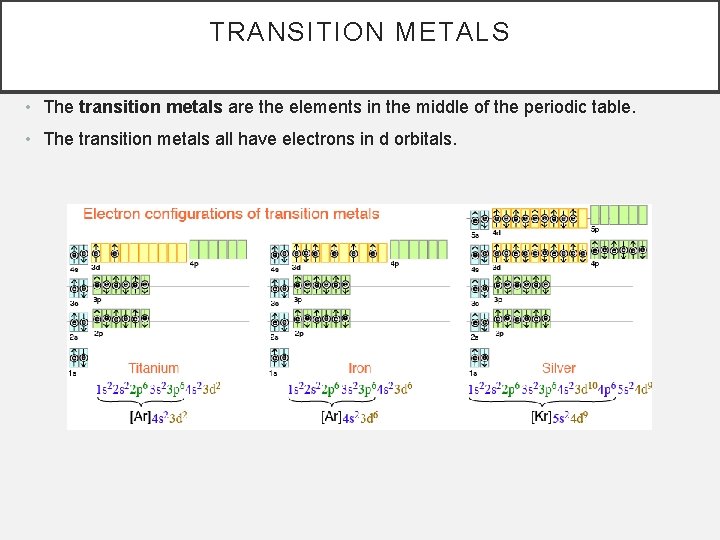 TRANSITION METALS • The transition metals are the elements in the middle of the