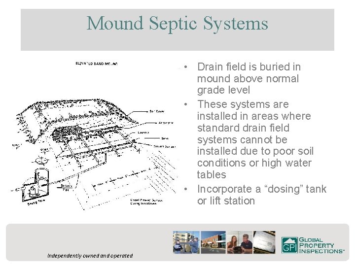 Mound Septic Systems • Drain field is buried in mound above normal grade level
