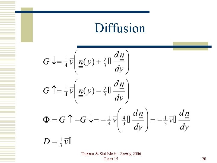 Diffusion Thermo & Stat Mech - Spring 2006 Class 15 20 