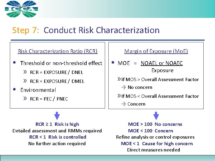 Step 7: Conduct Risk Characterization Ratio (RCR) • • Threshold or non-threshold effect »