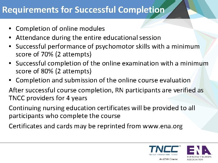 Requirements for Successful Completion • Completion of online modules • Attendance during the entire