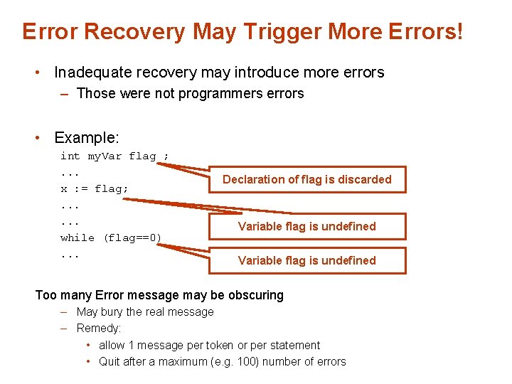 Error Recovery May Trigger More Errors! • Inadequate recovery may introduce more errors –