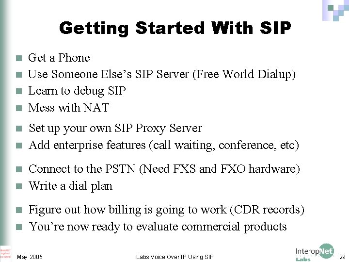 Getting Started With SIP n n n n n Get a Phone Use Someone