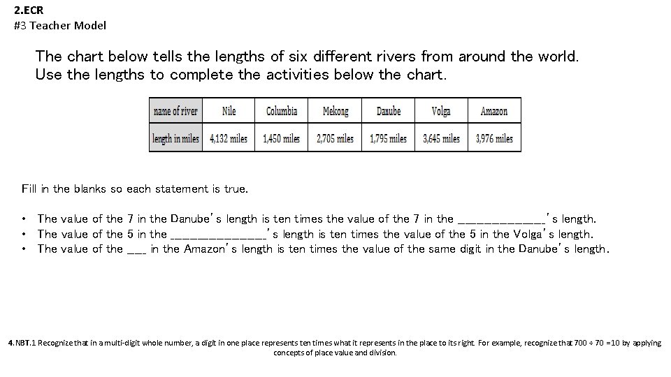 2. ECR #3 Teacher Model The chart below tells the lengths of six different