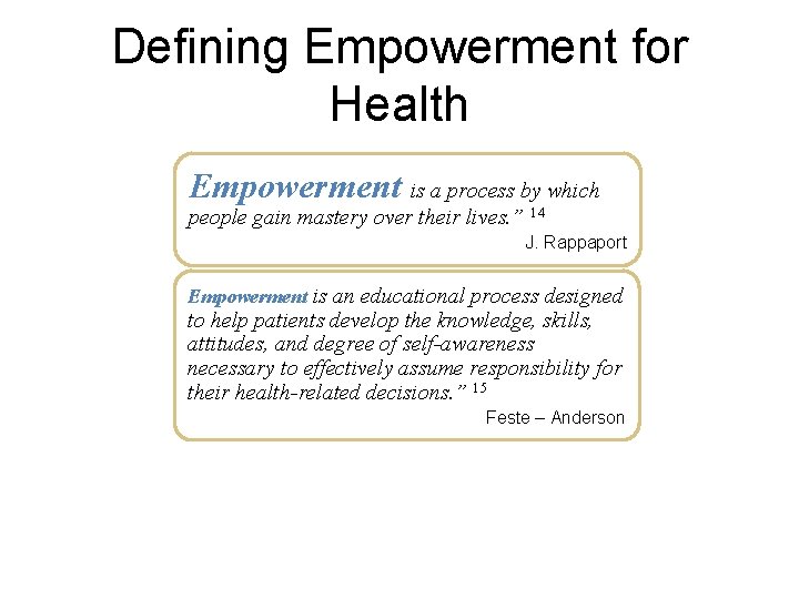 Defining Empowerment for Health Empowerment is a process by which people gain mastery over