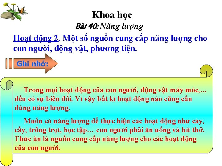 Khoa học Bài 40: Năng lượng Hoạt động 2. Một số nguồn cung cấp