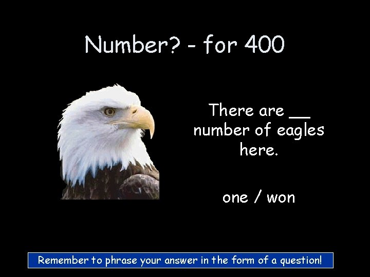 Number? - for 400 There are __ number of eagles here. one / won Number? - for 400 There are __ number of eagles here. one / won