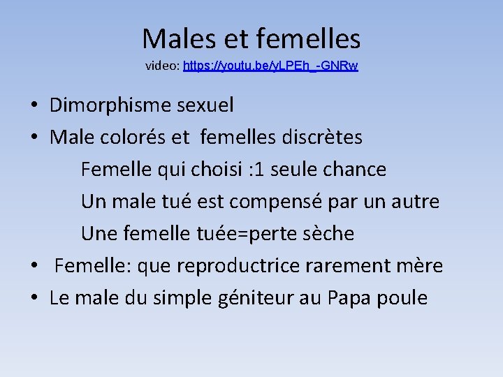 Males et femelles video: https: //youtu. be/y. LPEh_-GNRw • Dimorphisme sexuel • Male colorés