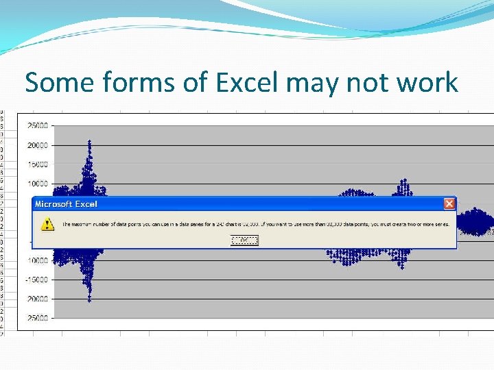 Some forms of Excel may not work Some forms of Excel may not work