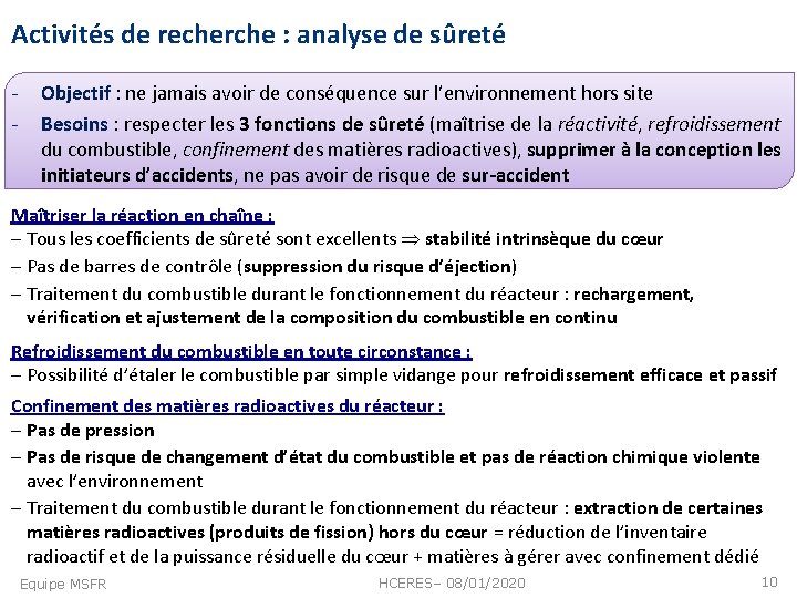 Activités de recherche : analyse de sûreté - Objectif : ne jamais avoir de