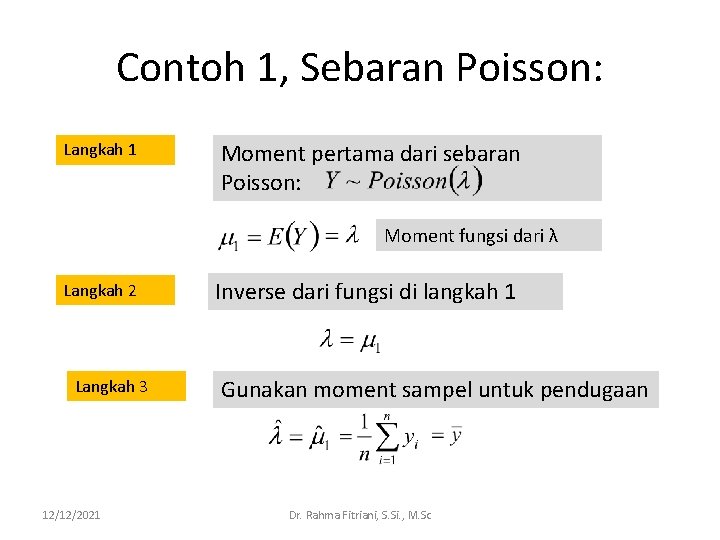 Contoh 1, Sebaran Poisson: Langkah 1 Moment pertama dari sebaran Poisson: Moment fungsi dari