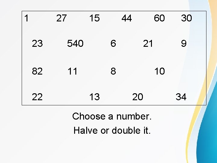 1 27 15 44 23 540 6 82 11 8 22 13 60 21