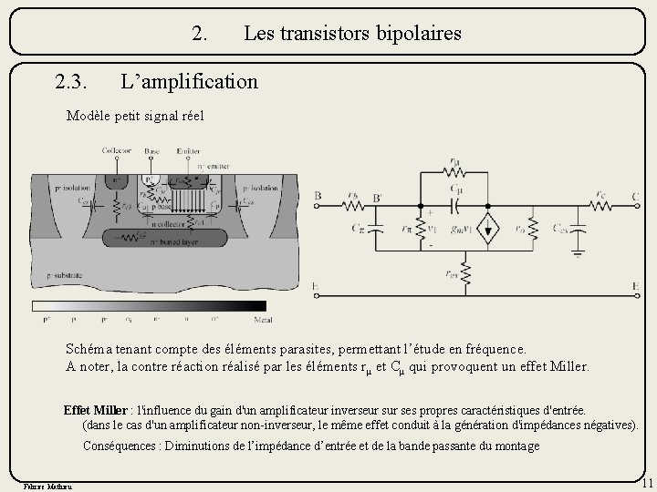 2. 2. 3. Les transistors bipolaires L’amplification Modèle petit signal réel Schéma tenant compte