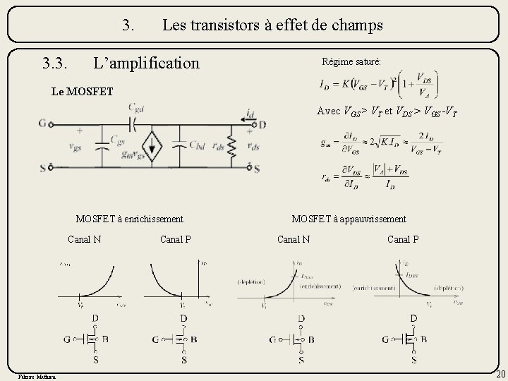 3. 3. 3. Les transistors à effet de champs L’amplification Régime saturé: Le MOSFET