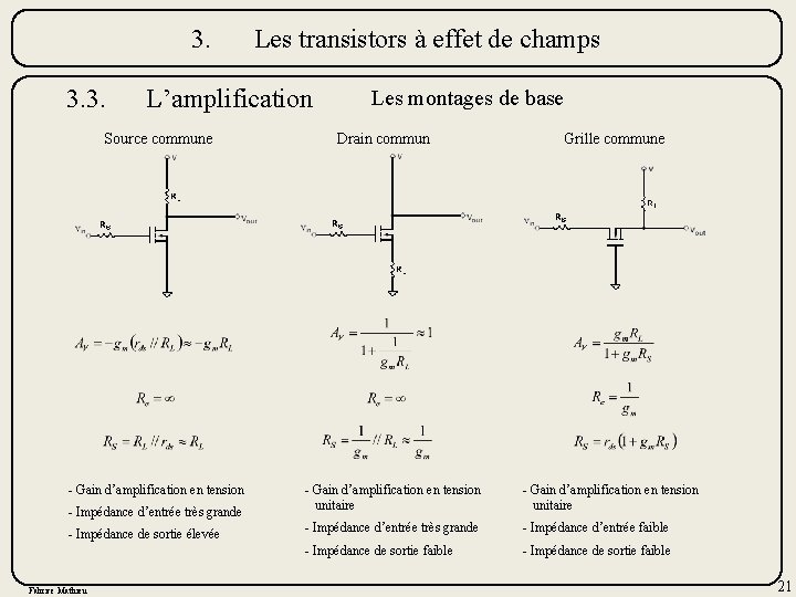 3. 3. 3. Les transistors à effet de champs L’amplification Source commune - Gain
