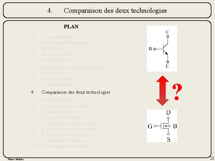4. Comparaison des deux technologies PLAN 1. Les amplificateurs 2. Les transistors Bipolaires 2.