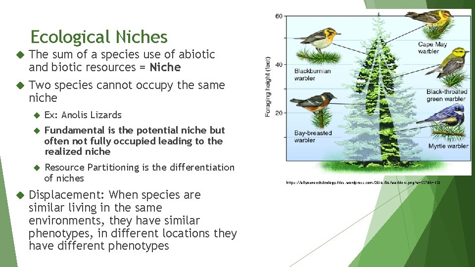 Ecological Niches The sum of a species use of abiotic and biotic resources =