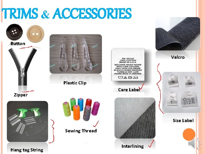 TRIMS & ACCESSORIES Button Velcro Plastic Clip Care Label Zipper Size Label Sewing Thread