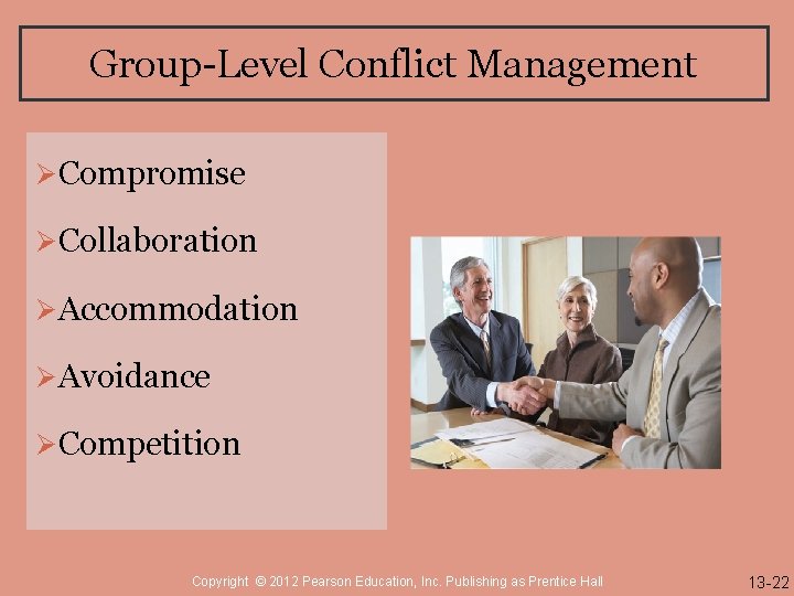 Group-Level Conflict Management Ø Compromise Ø Collaboration Ø Accommodation Ø Avoidance Ø Competition Copyright