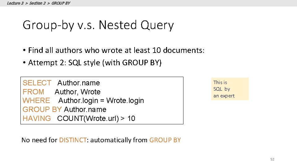 Lectures 3 Introduction to SQL Part II Lecture