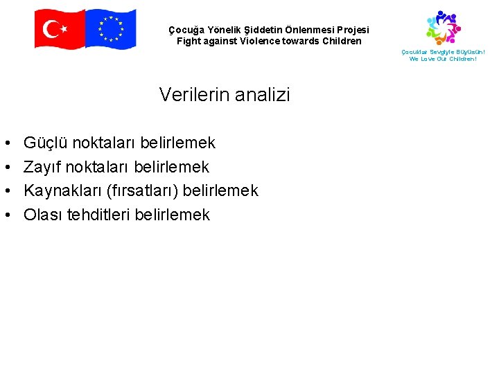 Çocuğa Yönelik Şiddetin Önlenmesi Projesi Fight against Violence towards Children Çocuklar Sevgiyle Büyüsün! We