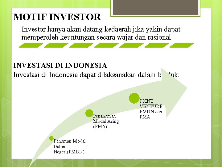 MOTIF INVESTOR Investor hanya akan datang kedaerah jika yakin dapat memperoleh keuntungan secara wajar