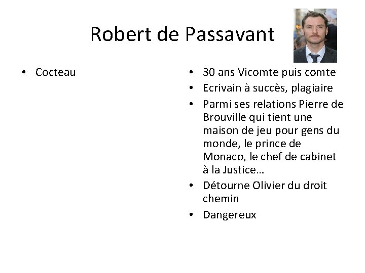 Robert de Passavant • Cocteau • 30 ans Vicomte puis comte • Ecrivain à