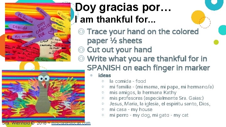 Doy gracias por… I am thankful for. . . ◎ Trace your hand on