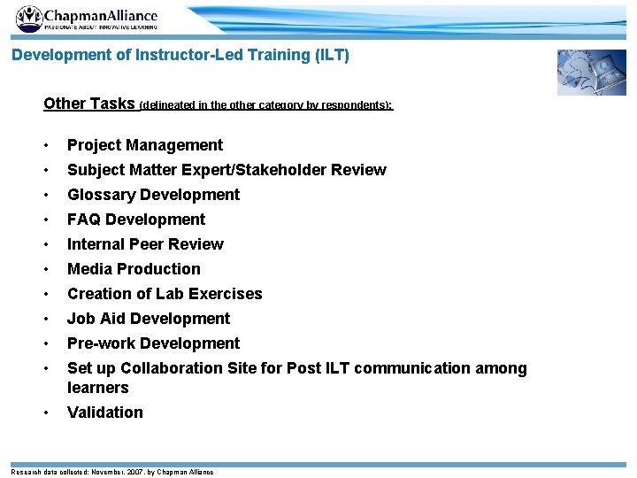 Development of Instructor-Led Training (ILT) Other Tasks (delineated in the other category by respondents):