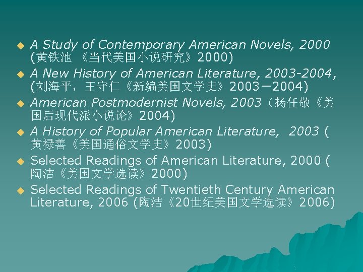u u u A Study of Contemporary American Novels, 2000 (黄铁池 《当代美国小说研究》2000) A New
