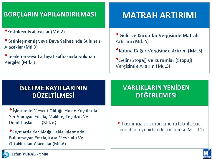 BORÇLARIN YAPILANDIRILMASI • Kesinleşmiş alacaklar (Md. 2) • Kesinleşmemiş veya Dava Safhasında Bulunan Alacaklar