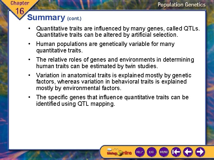 Summary (cont. ) • Quantitative traits are influenced by many genes, called QTLs. Quantitative