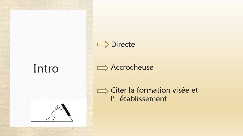 Directe Intro Accrocheuse Citer la formation visée et l’établissement 