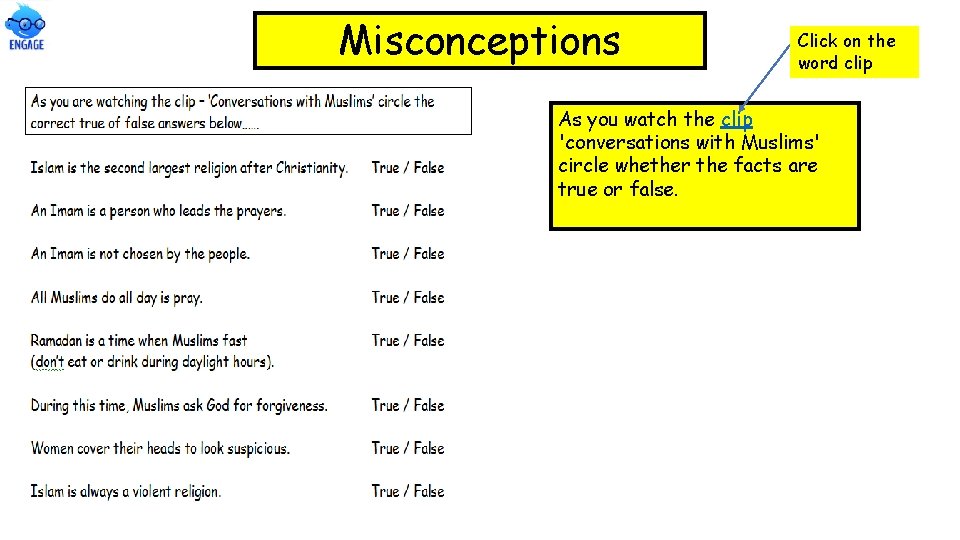 Misconceptions Click on the word clip As you watch the clip 'conversations with Muslims' Misconceptions Click on the word clip As you watch the clip 'conversations with Muslims'