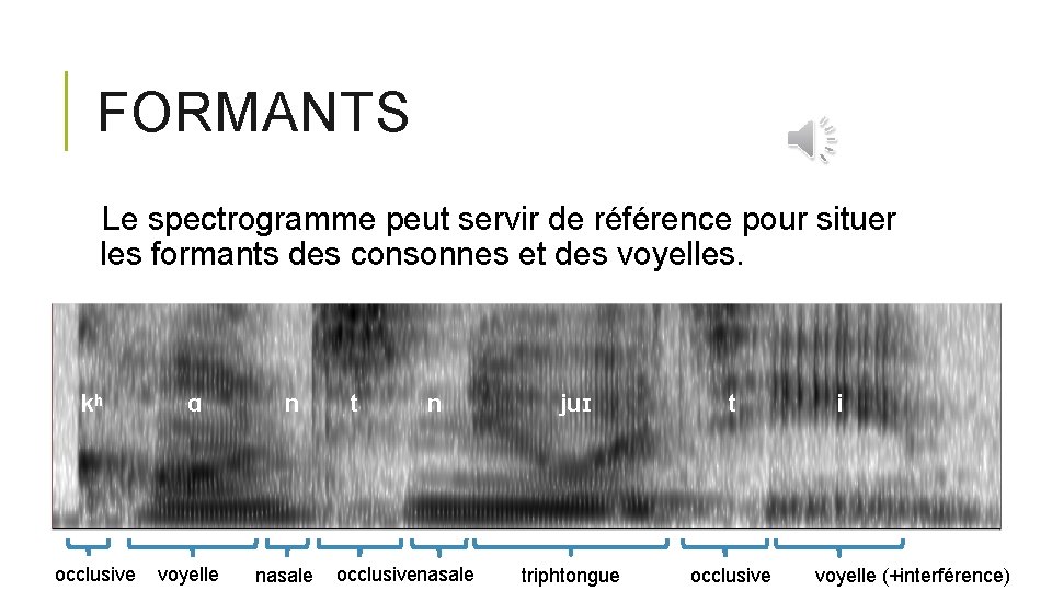 FORMANTS Le spectrogramme peut servir de référence pour situer les formants des consonnes et