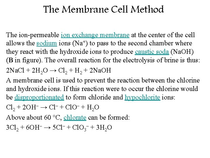 The Membrane Cell Method The ion-permeable ion exchange membrane at the center of the