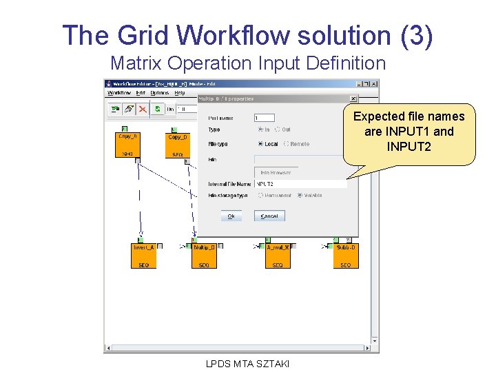 The Grid Workflow solution (3) Matrix Operation Input Definition Expected file names are INPUT