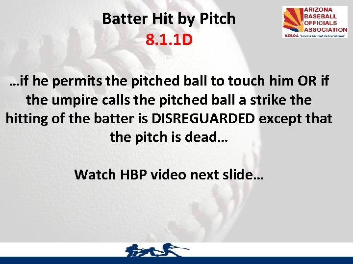 Batter Hit by Pitch 8. 1. 1 D …if he permits the pitched ball