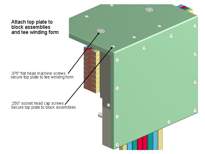 Attach top plate to block assemblies and tee winding form . 375” flat head