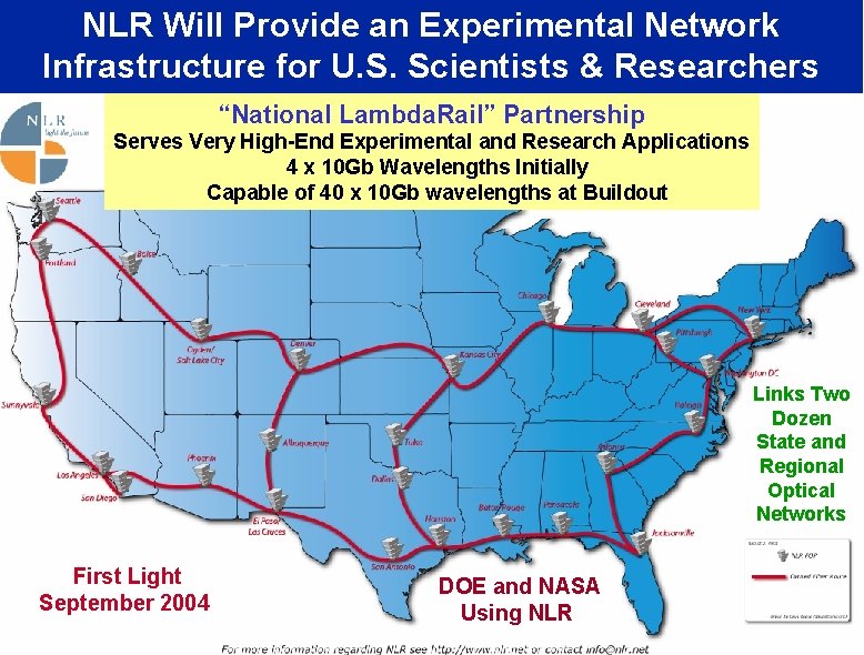 NLR Will Provide an Experimental Network Infrastructure for U. S. Scientists & Researchers “National