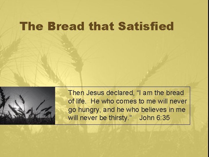 The Bread that Satisfied Then Jesus declared, “I am the bread of life. He