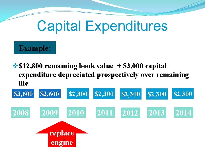 Capital Expenditures Example: v$12, 800 remaining book value + $3, 000 capital expenditure depreciated